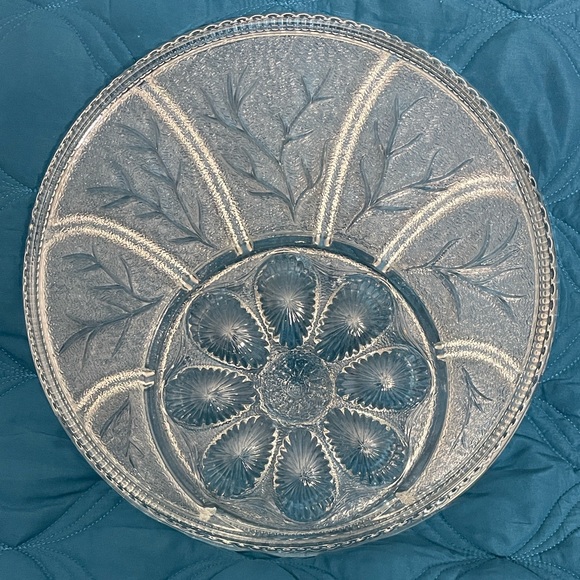 Indiana Glass Deviled Egg and Relish Tray in “pebble leaf” Pattern - Picture 3 of 4